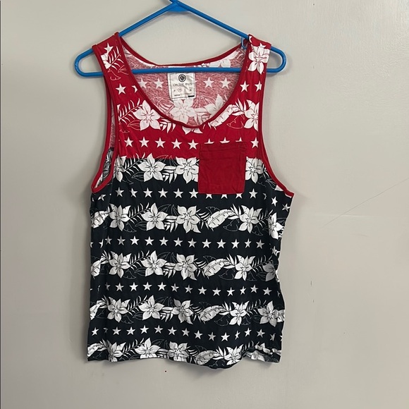 Floral Patterned Red, White and Blue Tank Top - Picture 1 of 4
